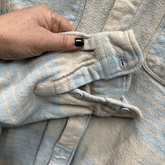 Alton. Men Flannel Jacket Plaid Blue Ivory Buttons XXL Pockets Long Sleeve - Picture 7 of 8